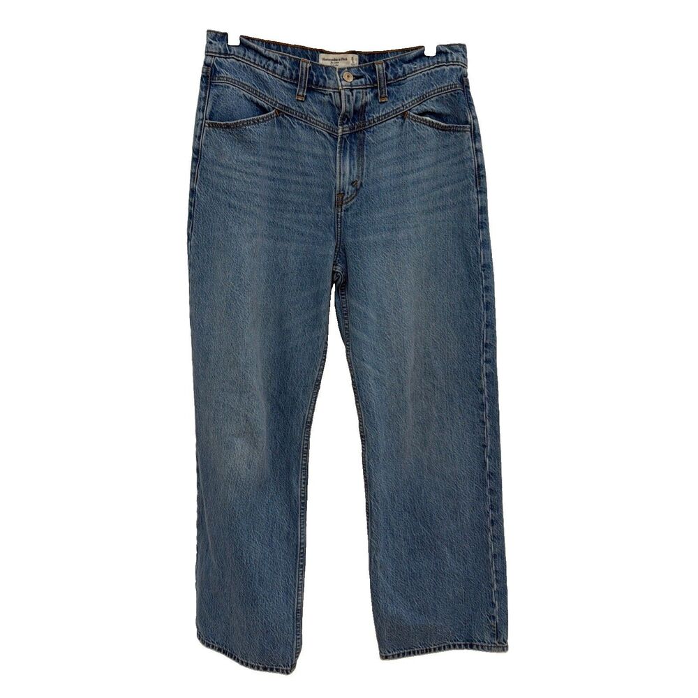 Abercrombie & Fitch The Loose High Rise Jeans Women's 8 Short Blue Denim
